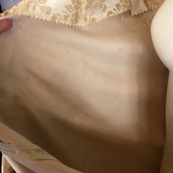 Vintage 1960s Gold Satin Damask sleeveless maxi Dress size large - Picture 12 of 12